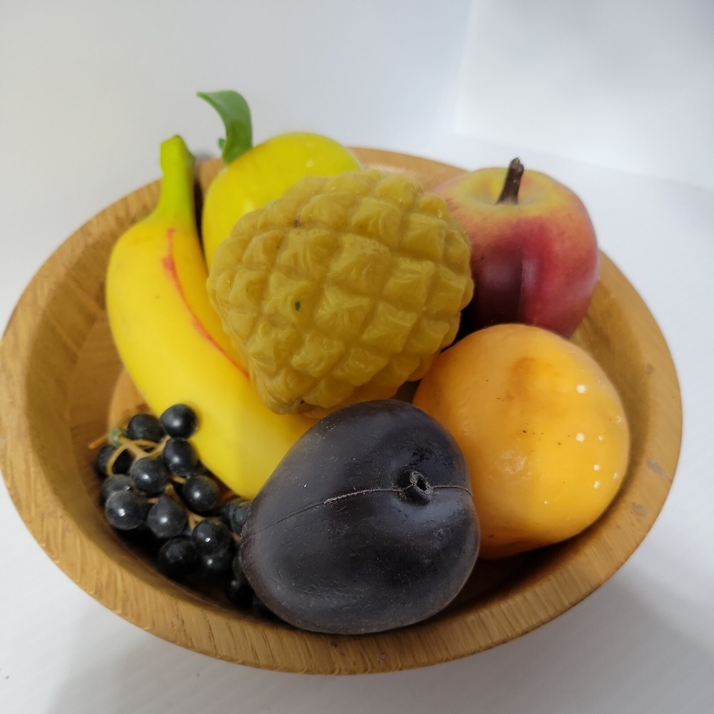 Vintage wood Bowl‎ With Faux Plastic Fruit Farmhouse Decor - Picture 4 of 4